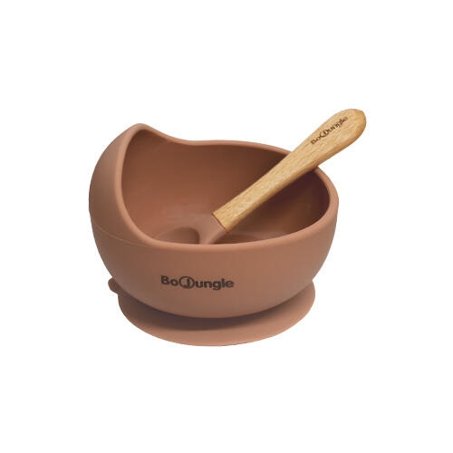 BoJungle Plateau et cuillère en silicone Terracotta