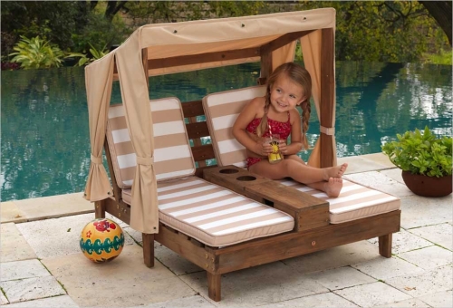 Kidkraft - Chaise d&#39;extérieur pour 2 personnes avec porte-gobelets, brun, blanc