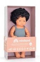 Miniland Poupée bébé cheveux noirs bouclés 38 cm