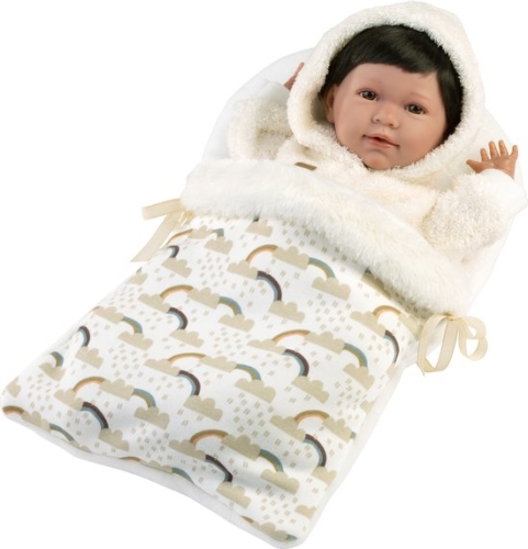 Llorens soft body Baby doll Mimi brown hair with sound sleeping bag and dummy 42 cm