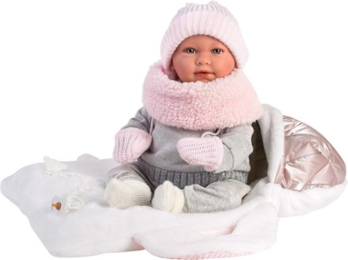 Llorens Poupée pleureuse Mimi rose avec porte-bébé et son 42 cm