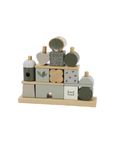 Étiquette Étiquette - Maison de blocs à empiler - Vert olive
