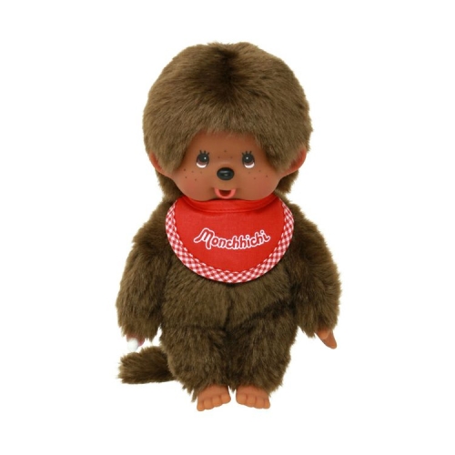 Monchichi Garçon 20cm Marron avec bavoir rouge
