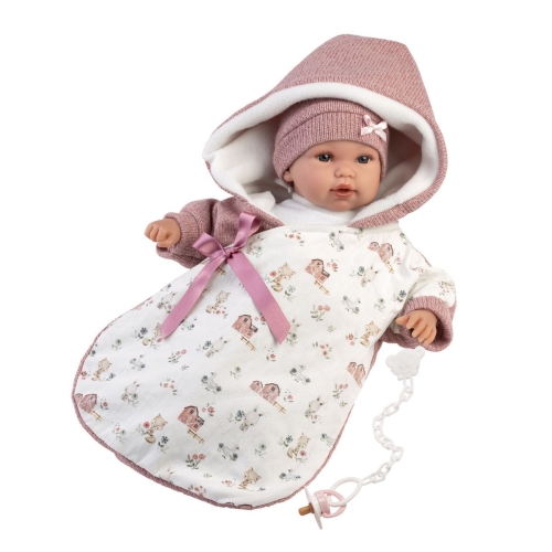 Llorens Poupée bébé pleurant rose avec sac de couchage et son 36 cm