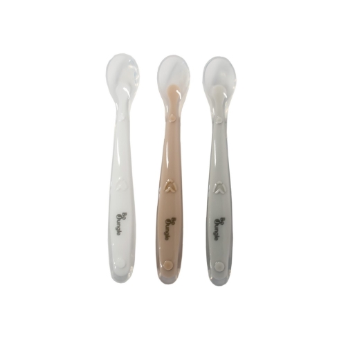 BoJungle Set de cuillères en silicone (Blanc-Gris-Terracotta)